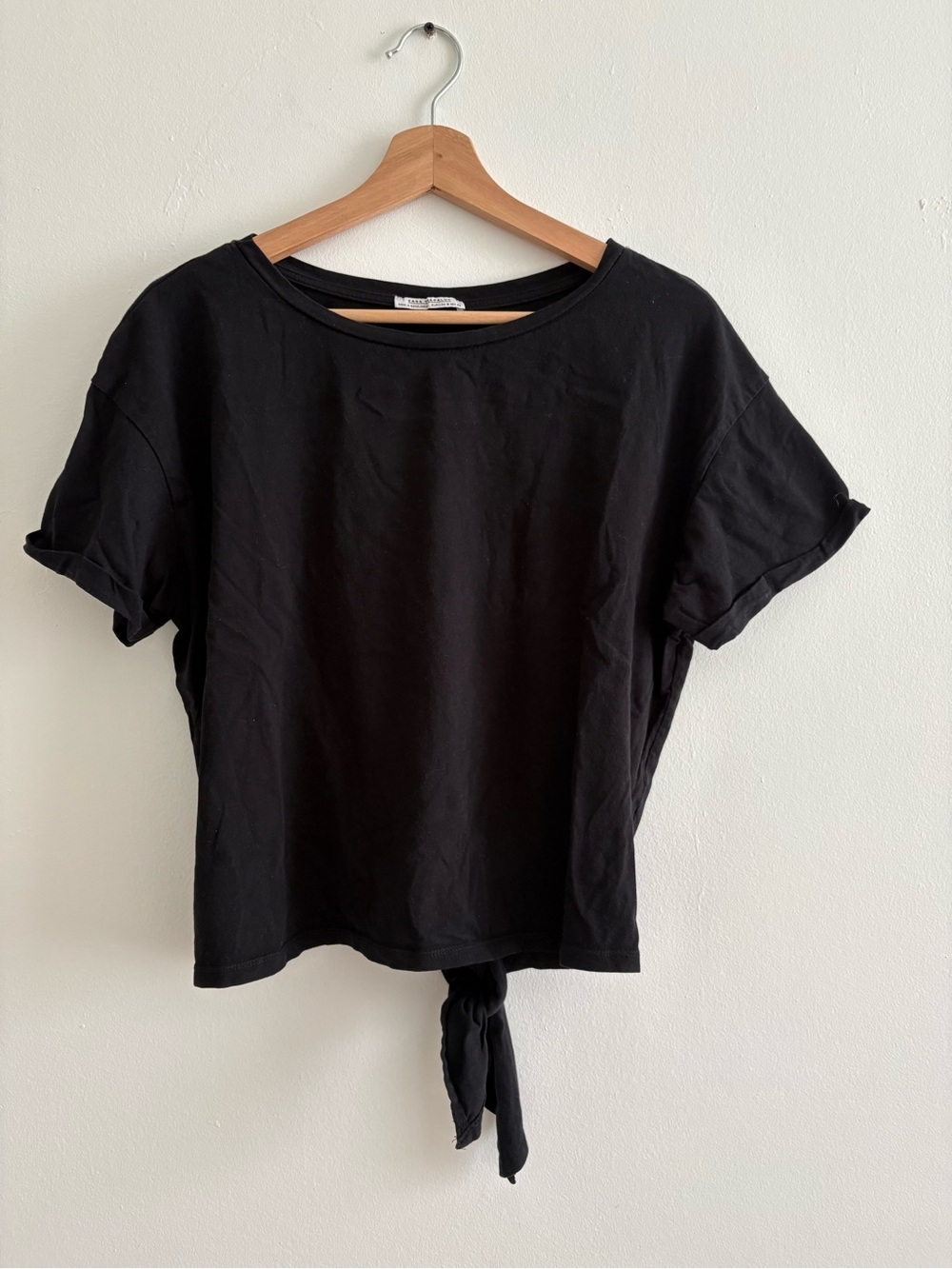 Zara Black Short Sleeve Tie-Front Tee